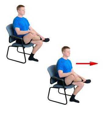 Person sits on chair doing Seated Piriformis Stretch