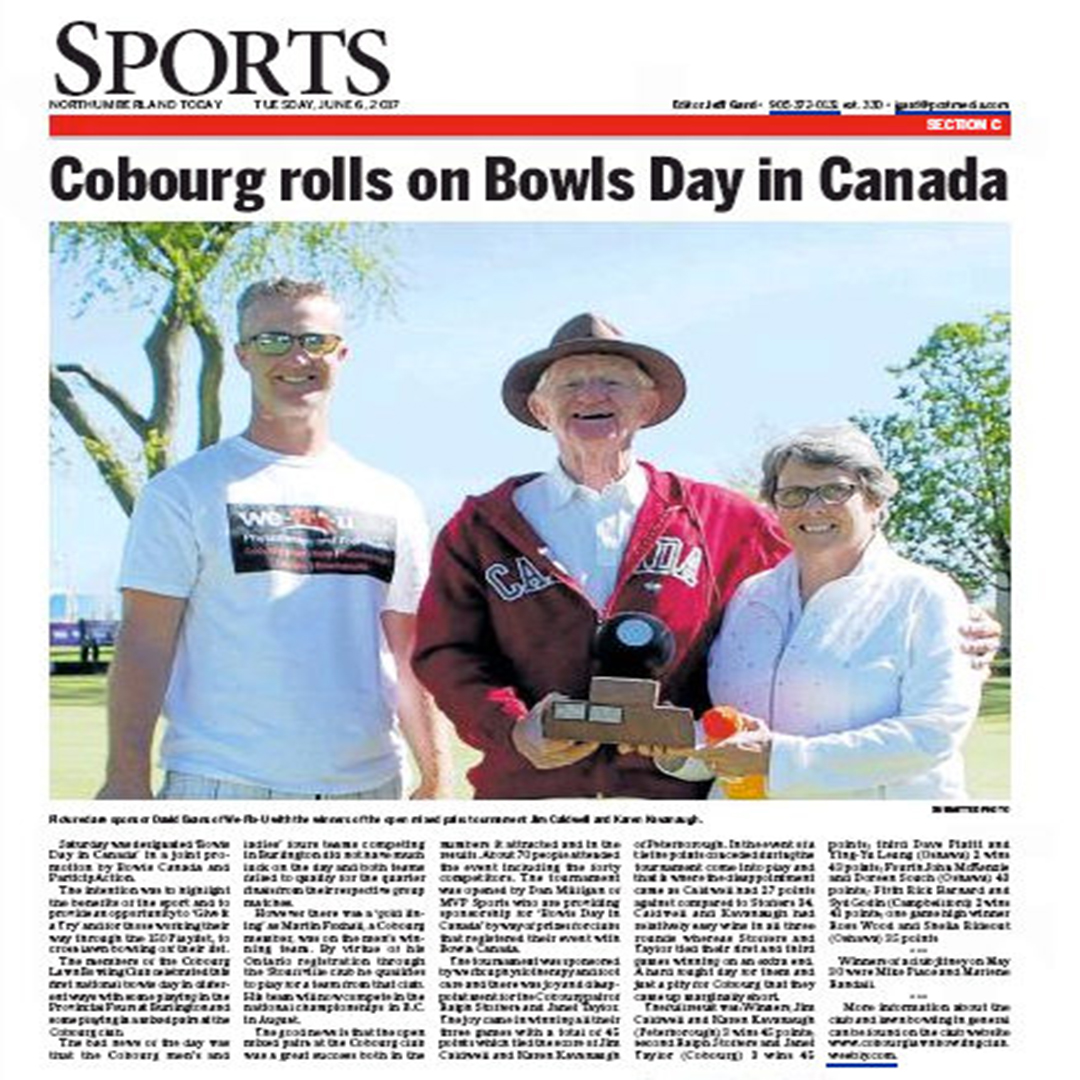 wefixu physiotherapy sponsors cobourg lawn bowling adn featured on newspaper